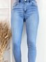 Basic washed plain color patternless high elastic retro casual 9-point jeans