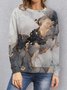 Crew Neck Abstract Printed Casual Sweatshirt