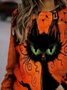 Cat Animal Crew Neck Cotton Blends Casual Sweatshirts