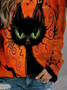 Cat Animal Crew Neck Cotton Blends Casual Sweatshirt