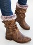 Simple Pleated Belt Buckle Suede Ankle Boots