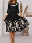 Floral Tunic Round Neck Casual Midi Dress