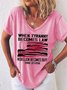 Women Letter Short Sleeve Tee T-shirt V Neck Casual Summer Top