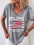Women Letter Short Sleeve Tee T-shirt V Neck Casual Summer Top