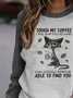 JFN Crew Neck Letter Cat Print Long Sleeve Casual Sweatshirt