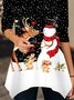 Irregular Craftsmanship Christmas Snowman and Elk Print Shirts & Tops
