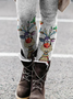 Womens Gray Thick Warm Legging Christmas Cartoon Reindeer Printed
