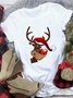 Women Christmas Animal Loosen Crew Neck Cotton Blends Short Sleeve T-Shirt