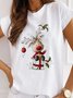 Women Christmas Animal Loosen Crew Neck Cotton Blends Short Sleeve T-Shirt