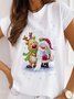 Women Christmas Animal Loosen Crew Neck Cotton Blends Short Sleeve T-Shirt