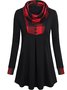 JFN Cowl Neck Buttoned Color Block Grid Top