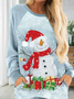 Long sleeved crew neck Christmas festive Christmas Snowman print dress women