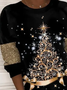 Women Crew Neck Shiny Christmas Tree Cotton Blends Sweatshirt