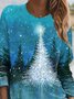  Women's Blue Sweatshirt Christmas Tree Graphic Printed