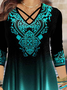 JFN V Neck Ombre Ethnic Loose Long Sleeve Top