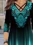 JFN V Neck Ombre Ethnic Loose Long Sleeve Top