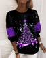 Women Crew Neck Shiny Christmas Tree Cotton Blends Sweatshirt
