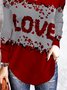 Valentine's day letter Floral love Color Block Loosen Casual Off Shoulder T-shirt
