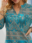 Women's 3/4-sleeve plaid shirt zipper floral casual tunic top Henley Ethnic Regular Fit Tops