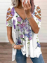 JFN V Neck Floral Zipper Vacation Tunic Tops