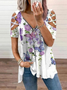 JFN V Neck Floral Zipper Vacation Tunic Tops