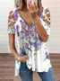 JFN V Neck Floral Zipper Vacation Tunic Tops