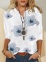 JFN Cotton & Linen Stand Collar Floral Casual Blouse