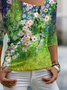 Casual Vacation Floral Asymmetrical Neck Cotton Blends Shirts & Tops