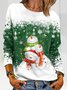 Women's Sweatshirt Christmas Snowman Printed Crew Neck Regular Fit