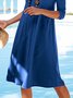 Solid V-neck Long Sleeve Casual Blue Knee-length Dresses