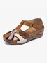 JFN  Faux Leather Vintage Contrast Comfortable Velcro Sandals