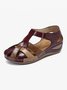 JFN  Faux Leather Vintage Contrast Comfortable Velcro Sandals