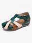 JFN  Faux Leather Vintage Contrast Comfortable Velcro Sandals