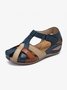 JFN  Faux Leather Vintage Contrast Comfortable Velcro Sandals