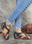 JFN  Faux Leather Vintage Contrast Comfortable Velcro Sandals