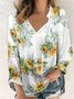 Vacation Cotton Blends Shirts & Tops Floral Sunflower