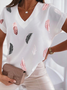 Feather Casual V Neck Short sleeve Short sleeve Top