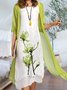 JFN Round Neck Two Piece Floral Linen Casual Midi Dresses