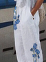 JFN Floral Pocketed Casual Pants White