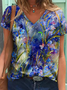 Women's Casual Holiday Weekend Floral T-shirt  Short Sleeve Print V Neck Basic Top