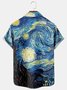 Mens Retro Van Gogh The Starry Night Lapel Loose Short Sleeve Funky Hawaiian Shirt