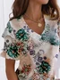 JFN V Neck Floral Casual T-Blouse/Tee