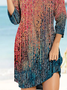 Color gradient loose holiday 7 / 4 sleeve dress middle skirt
