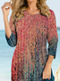 Color gradient loose holiday 7 / 4 sleeve dress middle skirt