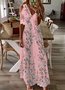 JFN V neck Off Shoulder Butterfly Floral Vacation Maxi Prom Dress