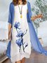 JFN Round Neck Two Piece Floral Linen Casual Midi Dresses