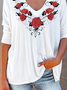 V Neck Loosen Casual Floral Elegant Long Sleeve T-Shirt