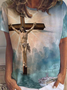 Women's Geometric Short Sleeve Tee T-shirt Crew Neck Vintage Summer Top