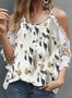 Floral Loosen Crew Neck Lace Sleeve Shirts & Tops