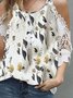 Floral Loosen Crew Neck Lace Sleeve Shirts & Tops